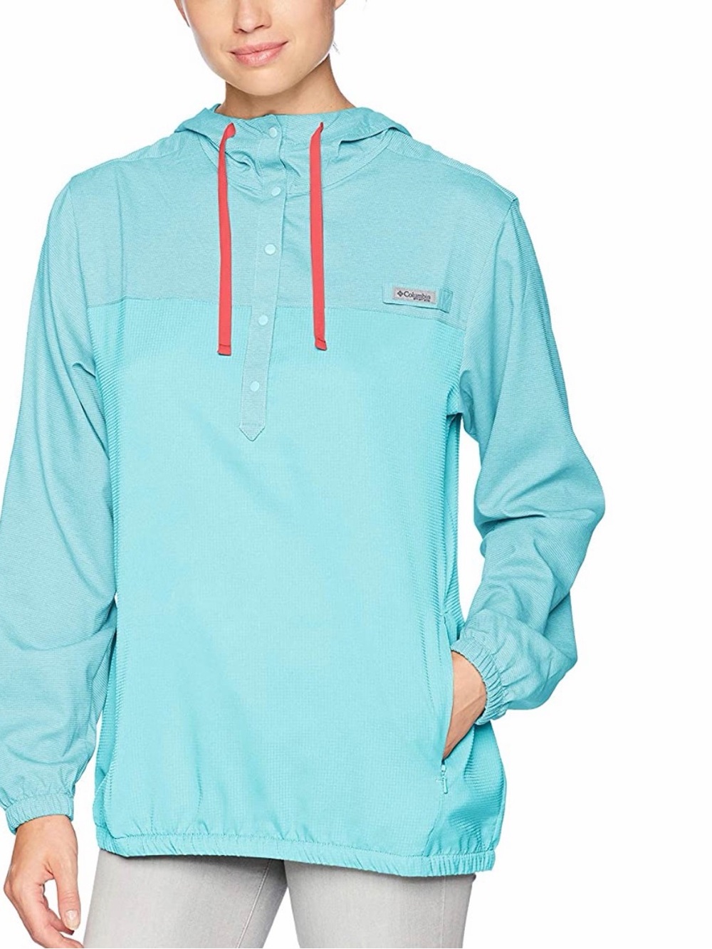 Columbia Aqua Pullover Hooded Jacket with Coral Drawcords